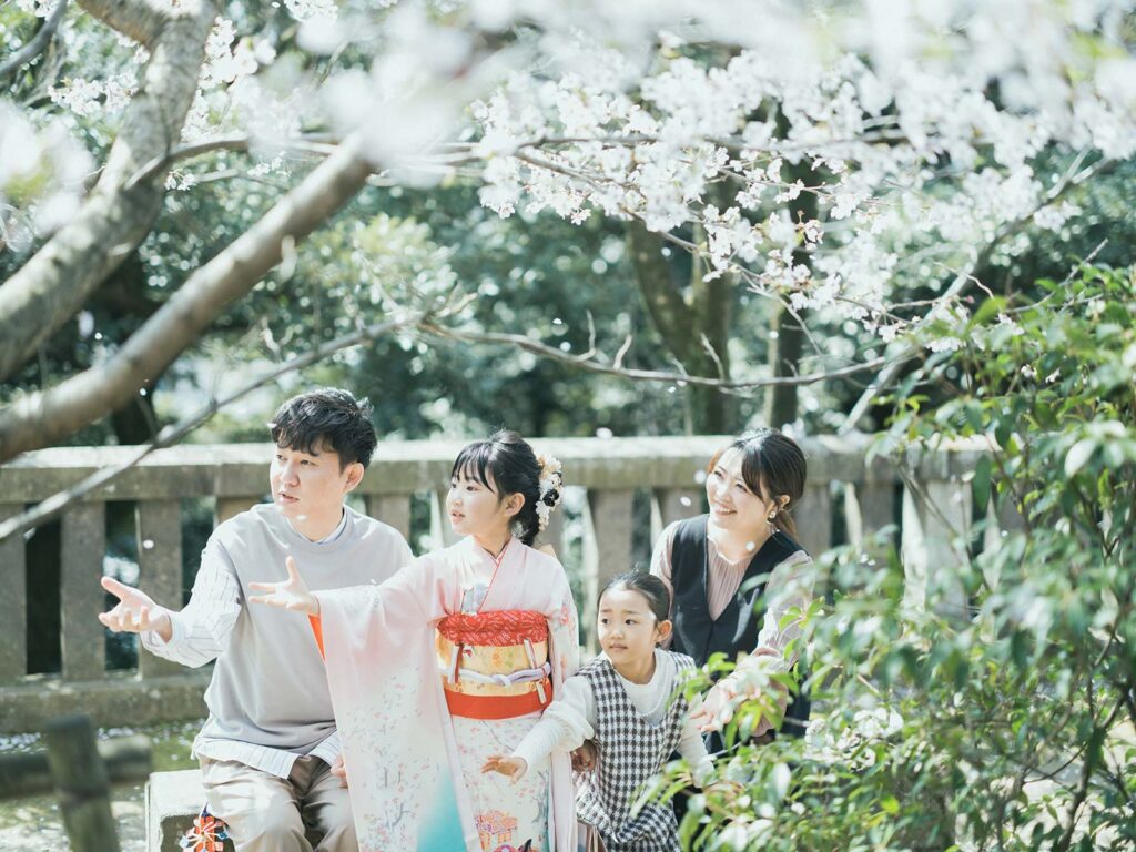 宇都宮二荒山神社、桜、7歳七五三、ちとせちゃん！家族写真