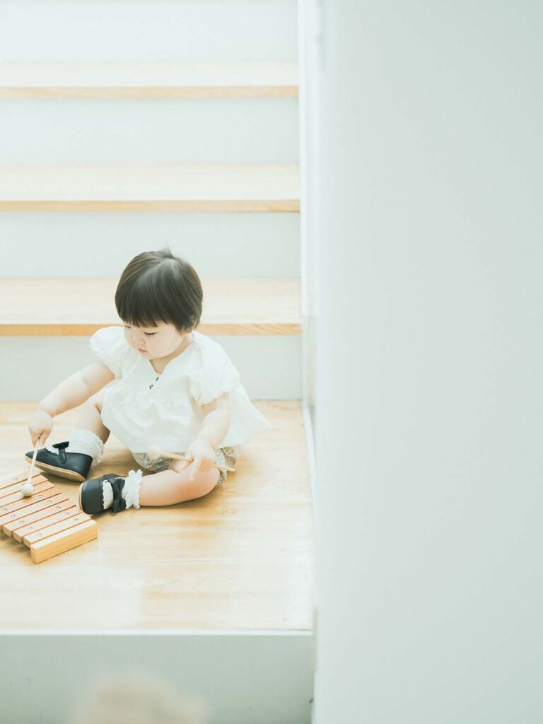 1歳バースデー、うみちゃん！木琴、階段