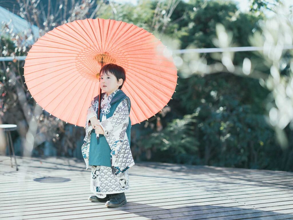 栃木県宇都宮市、3歳男の子の七五三、ゆうせいくん！番傘