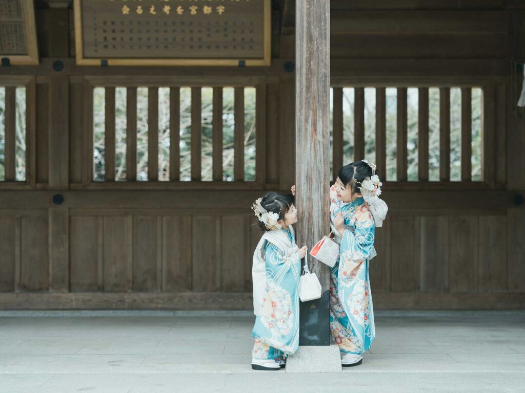 栃木県宇都宮市、神社での七五三ロケ、7歳七五三ときなちゃん、3歳七五三こうなちゃん！姉妹写真、姉妹で七五三