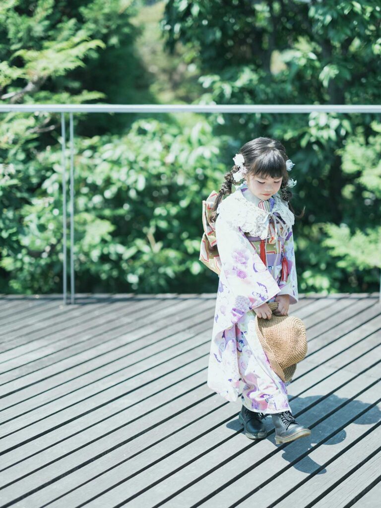 栃木県宇都宮市のフォトスタジオ、7歳七五三、みおちゃん！夏の七五三、カンカン帽、ブーツ