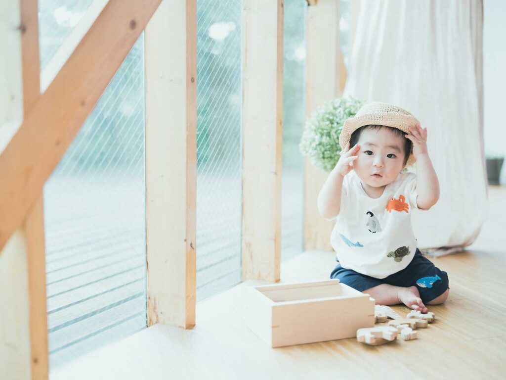 栃木県宇都宮市のフォトスタジオ、1歳バースデーフォト、さくくん！カンカン帽