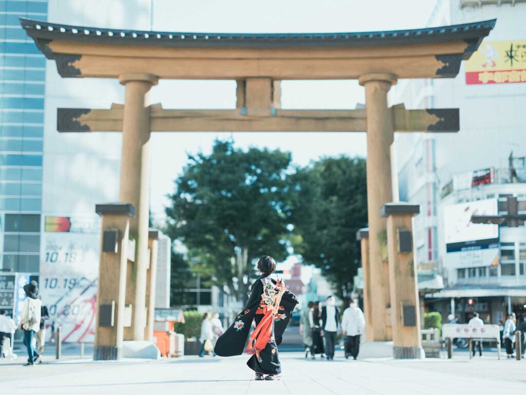 栃木県宇都宮市のフォトスタジオ、7歳七五三、つむぎちゃん！宇都宮の町並みと