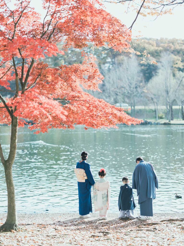 栃木県那須塩原市、那珂川河畔公園、5歳、7歳七五三！ことこちゃん、さくくん！家族で、紅葉