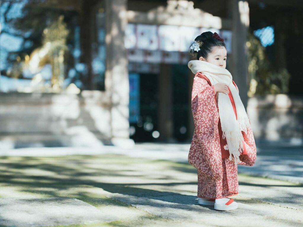 高根沢町、安住神社、3歳女の子の七五三ロケ、ひまりちゃん！ストールコーデ