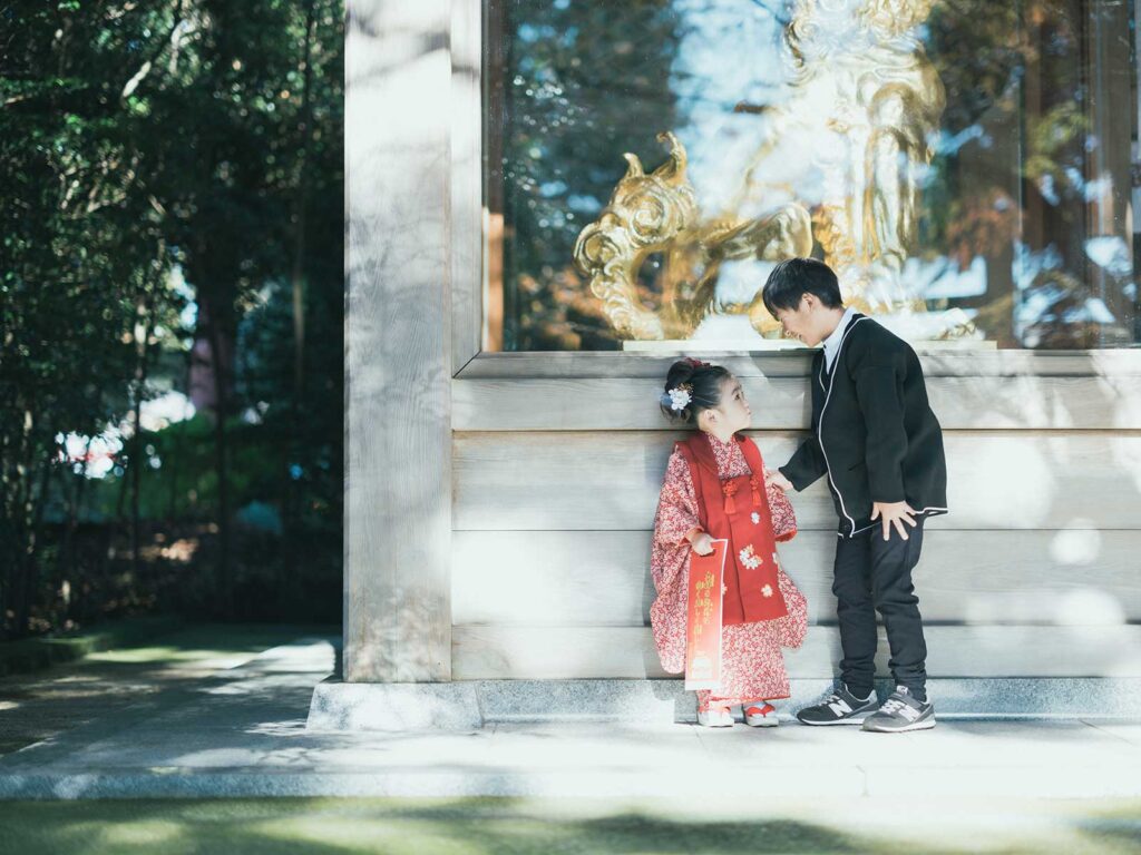 高根沢町、安住神社、3歳女の子の七五三ロケ、ひまりちゃん！兄妹写真