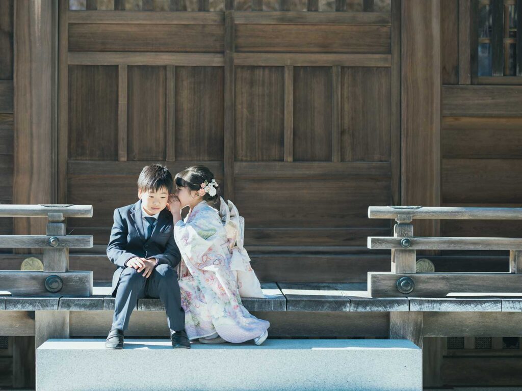 上三川町白鷺神社七五三ロケ、7歳七五三、めいちゃん！姉弟写真