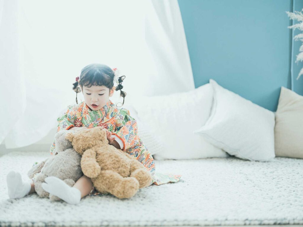 3歳七五三、おとはちゃん！ぬいぐるみと