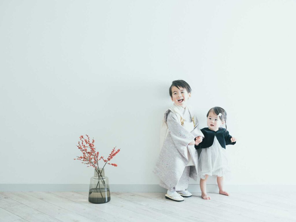 3歳男の子七五三、りょうまくん！1歳バースデー、みつきちゃん！兄妹写真