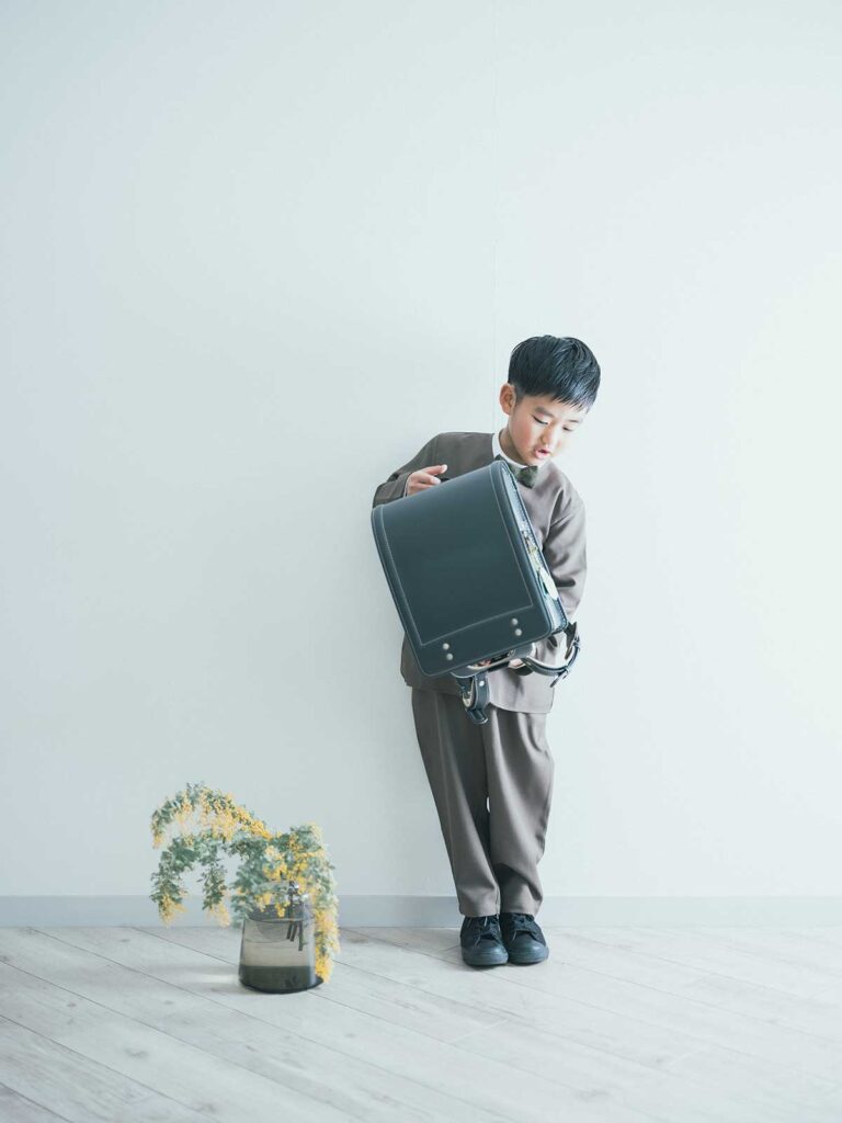 入学記念フォト、りつきくん！ランドセル、ミモザ