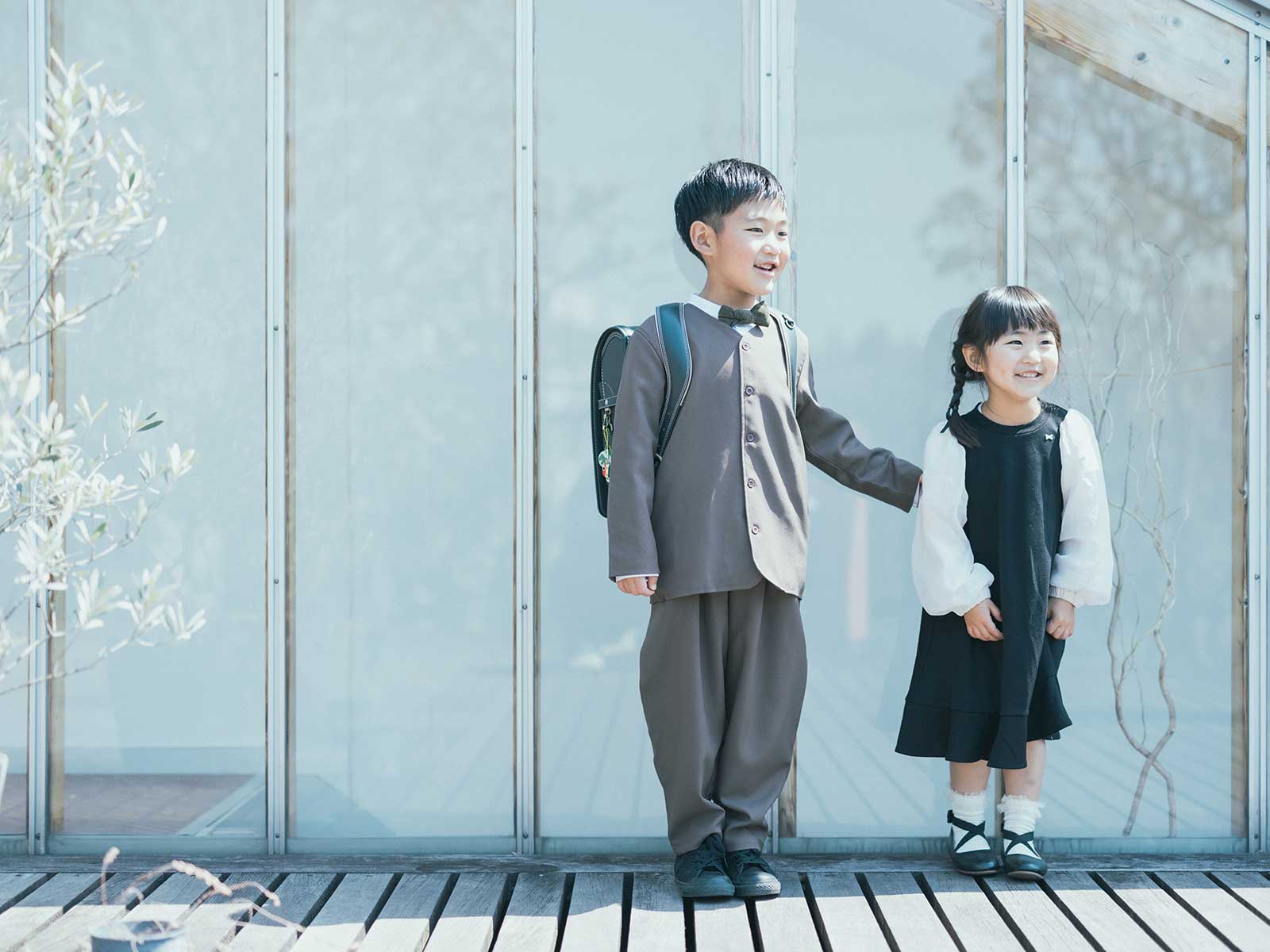入学記念フォト、りつきくん！兄妹