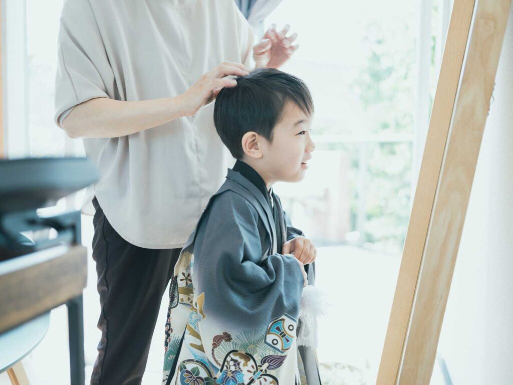5歳七五三、さくくん！ヘアセット、着付け