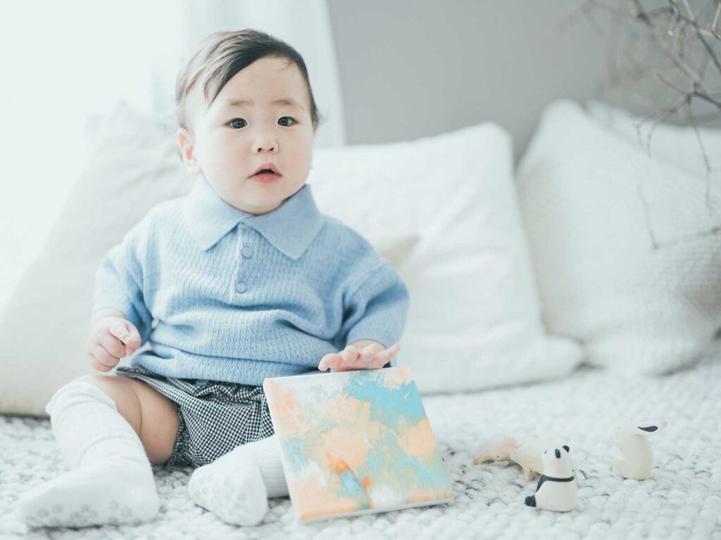 1歳バースデーフォト、ゆづきくん！ファーストアート