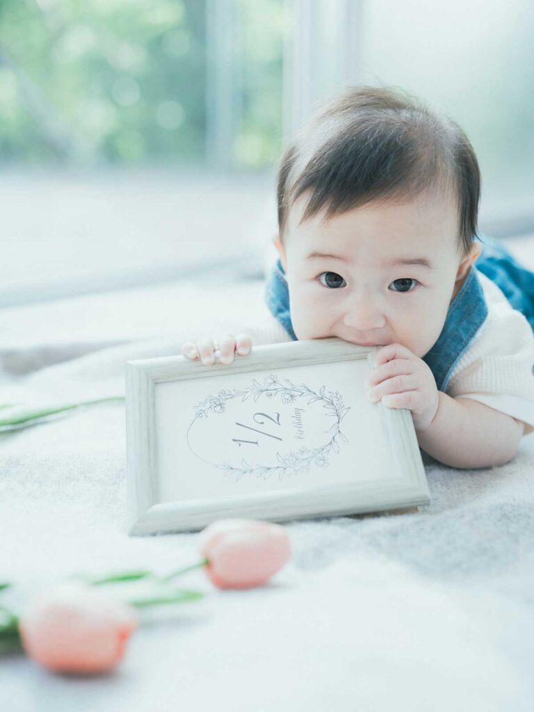 宇都宮フォトスタジオ、ハーフバースデー、のどかちゃん！うつ伏せ
