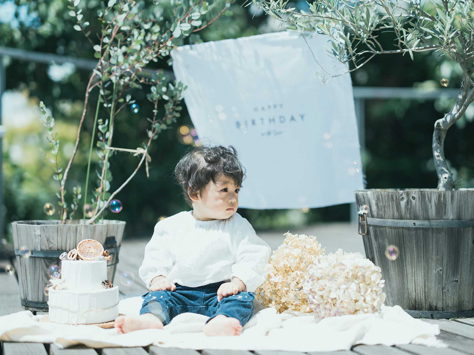 バースデーフォト､プロップ､屋外､クレイケーキ